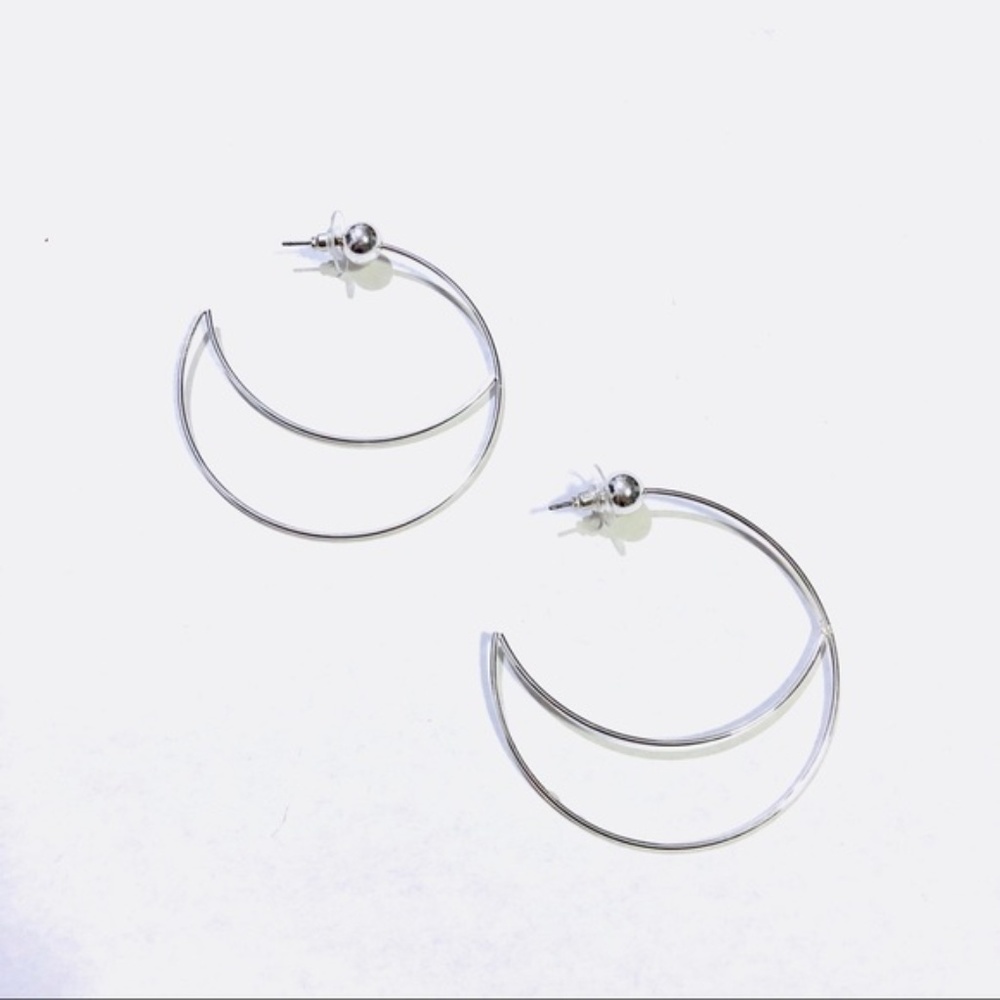 Cali Silver Moon Wire Modern Minimalist Earrings - Picture 3 of 4